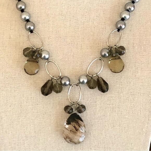 Cookie Lee | Faux Pearl and Quartz Pendant Necklace | 15” Adjustable - Picture 2 of 2